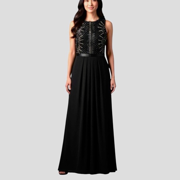 Aidan Mattox Black Embellished Sleeveless Gown - Picture 1 of 11